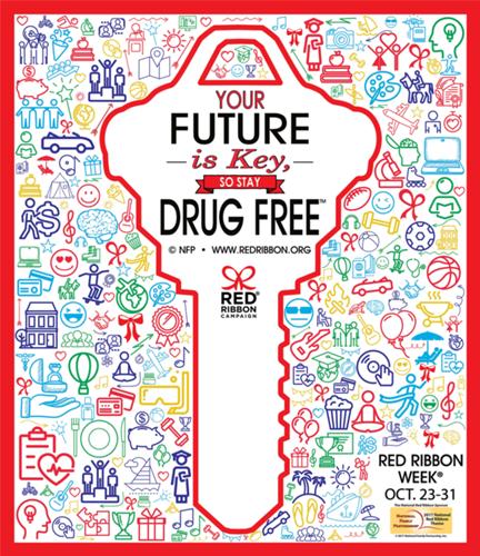 A key with the words "Your Future is Key. Be Drug Free"